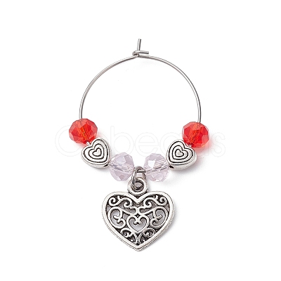 Valentine's Day Heart Alloy Wine Glass Charms AJEW-JO00228-1