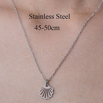 Non-Tarnish 201 Stainless Steel Hollow Shell Pendant Necklace NJEW-OY001-50-1