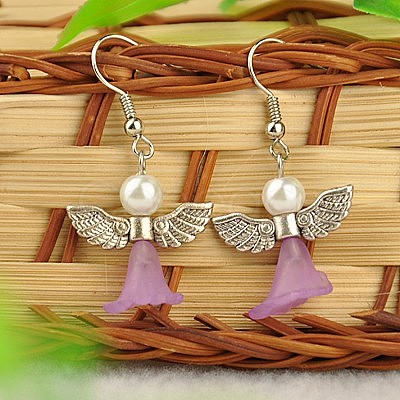 Lovely Wedding Dress Angel Dangle Earrings EJEW-JE00521-1