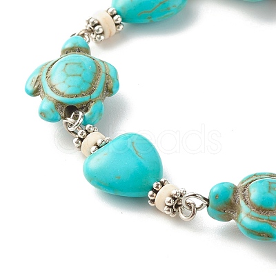 Heart & Tortoise Synthetic Turquoise(Dyed) Beaded Bracelet BJEW-JB07302-02-1