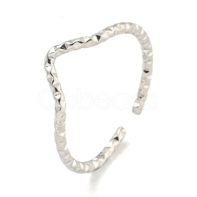 Non-Tarnish 304 Stainless Steel V-shape Open Cuff Ring for Women RJEW-A043-30P-1