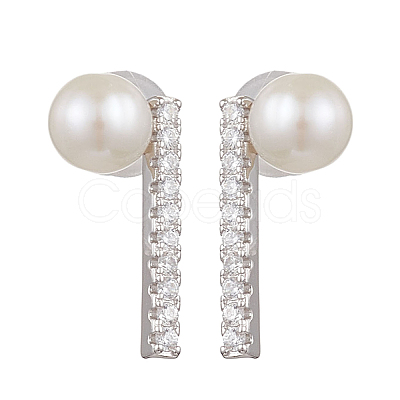 Natural Pearl Ear Studs EJEW-P286-18P-1