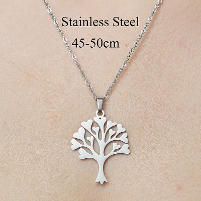 Non-Tarnish 201 Stainless Steel Tree of Life Pendant Necklace NJEW-OY001-65-1