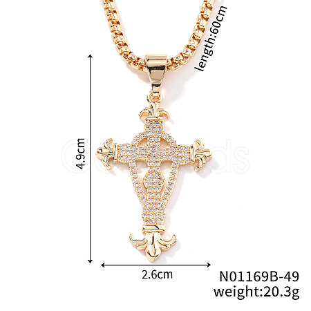 Hip-hop Style Brass Clear Cubic Zirconia Cross Pendant Box Chain Necklaces MB2834-2-1