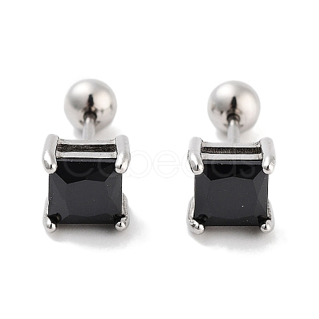 Square 316 Surgical Stainless Steel Pave Cubic Zirconia Ear False Plugs for Women Men EJEW-Z050-34C-02P-1