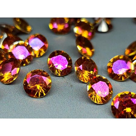 Electroplated Cubic Zirconia Pointed Back Cabochons ZIRC-I024-8mm-02-1