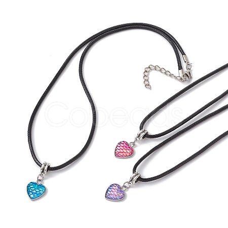 Heart with Fish Scale Shape 304 Stainless Steel with Resin Pendant Necklaces NJEW-JN04571-1