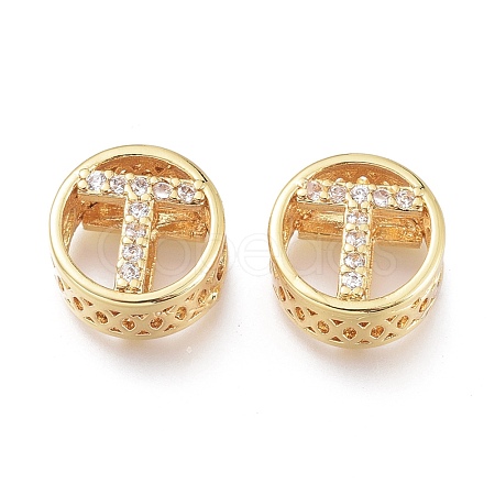 Brass Micro Pave Clear Cubic Zirconia Beads ZIRC-L095-02T-G-1