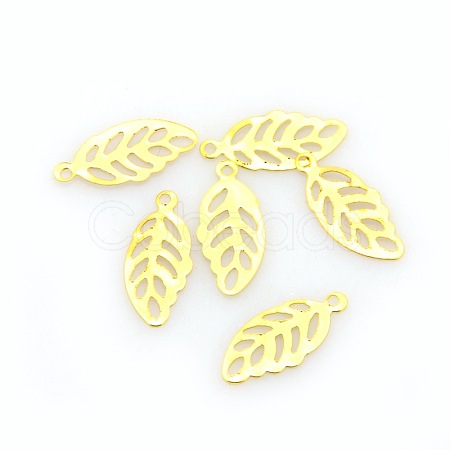 Iron Etched Metal Embellishments Leaf Charms Pendants KK-O015-25-1
