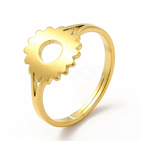 Ion Plating(IP) 304 Stainless Steel Sunflower Adjustable Ring for Women RJEW-B027-17G-1