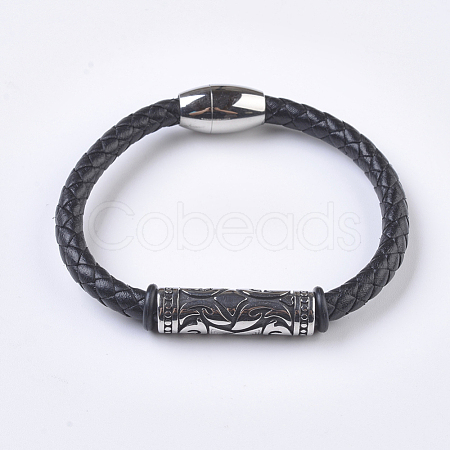 Men's Braided Leather Cord Bracelets BJEW-P194-11-1