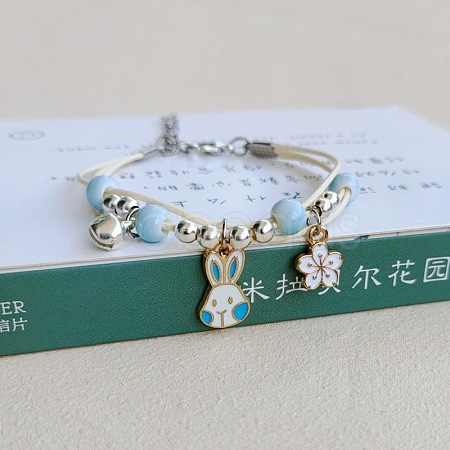 Cute Cartoon Rabbit Alloy Enamel Three Layer Multi-strand Charm Bracelets for Women TU6041-7-1