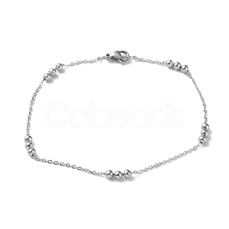304 Stainless Steel Round Beaded Link Chain Bracelets for Women BJEW-D033-01P-1