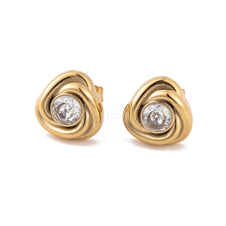 Flower 304 Stainless Steel Rhinestone Stud Earrings for Women EJEW-E311-05G-1