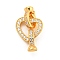 925 Sterling Silver Micro Pave Clear Cubic Zirconia Fold Over Clasps, Heart, Real 18K Gold Plated, 19mm, Hole: 3mm