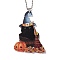 Opaque One-sided Printed Acrylic Big Pendants, with Iron, for Halloween, Cat with Pumpkin, Black, 300x2mm, Hole: 4mm