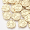 Brass Pendants, Flat Round with Constellations, Real 18K Gold Plated, Gemini, 16x14x1~1.5mm, Hole: 1mm