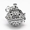 Rack Plating Brass Hollow Round with Flower Cage Pendants, For Chime Ball Pendant Necklaces Making, Antique Silver, 27.5x25x22mm, Hole: 9x3.5mm, inner: 17.5mm