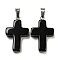 Glass Pendant, with Platinum Iron Findings, Cross Charms, Black, 29x18x5.5mm, Hole: 7x3.5mm