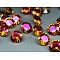 Electroplated Cubic Zirconia Pointed Back Cabochons, Diamond, Faceted, Orange, 8x4.6mm