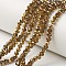 Electroplate Transparent Glass Beads Strands, Half Golden Plated, Faceted, Rondelle, Dark Goldenrod, 4x3mm, Hole: 0.4mm, about 113~115pcs/strand, 41~42cm