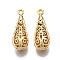 Brass Pendants, Hollow, Nickel Free, Teardrop, Real 18K Gold Plated, 24x8.5x7.5mm, Hole: 1.4mm