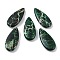 Dyed Synthetic Imperial Jasper Pendants, Teardrop Charms, Dark Green, 35x15x6mm, Hole: 1.2mm