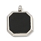 304 Stainless Steel Pendants, with Black Acrylic, Octagon Charm, Stainless Steel Color, 25x20x3mm, Hole: 3mm