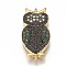 Brass Micro Pave Cubic Zirconia Links, Owl, Black, Golden, 24x10.5x2mm, Hole: 1mm