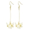 Brass with ABS Imitation Pearl Earrings for Women, Flower, Golden, 68.5x22mm