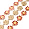 Ion Plating(IP) 304 Stainless Steel Daisy Flower Link Chains with Enamel, Unwelded, Golden, Red, 14x10x1mm