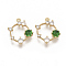 Brass Cubic Zirconia Pendants, Nickel Free, Ring, Real 18K Gold Plated, Green & Clear, 16.5x14x3.5mm, Hole: 1mm