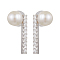 Natural Pearl Ear Studs, with Sterling Silver Micro Pave Cubic Zirconia Findings, Round, Platinum, 14.5x7.5mm