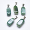 Natural Banded Agate/Striped Agate Pendants, Dyed, with Stainless Steel Snap On Bails, Cuboid, Stainless Steel Color, Green, 20~23x9~13x9~13mm, Hole: 3~4x7~8.5mm