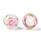 Luminous Handmade Gold Sand Lampwork Beads, Glow in the Dark, Round with Flower, Floral White, 8x8mm, Hole: 1.6mm