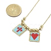 Rectangle with Cross & Heart Glass Seed Beaded Pendant Necklace NJEW-MZ00015-02-2
