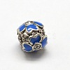 Rondelle with Flower Antique Silver Alloy Rhinestone Enamel European Large Hole Beads MPDL-M016-01-3