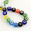 Flat Round Handmade Evil Eye Lampwork Beads X-LAMP-R116-06-2