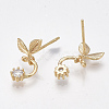 Brass Cubic Zirconia Dangle Stud Earrings KK-S350-411G-2