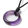 Natural Amethyst Ring Pendant Necklace with Waxed Cords NJEW-R262-01A-06-3