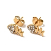 Rhinestone Fishbone Stud Earrings with 316 Surgical Stainless Steel Pins EJEW-A081-13G-2
