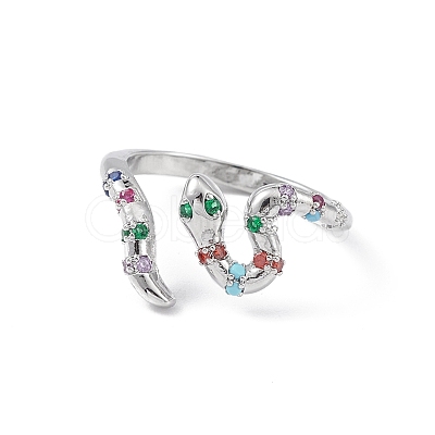 Colorful Cubic Zirconia Snake Open Cuff Ring RJEW-K240-08P-01-1