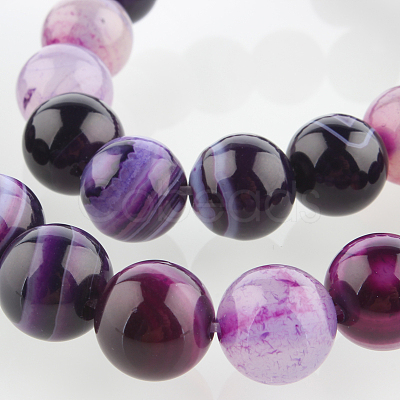 Natural Striped Agate/Banded Agate Round Bead Strands G-E234-08-1