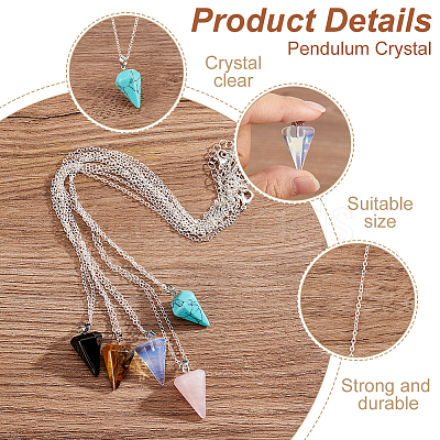 AHADERMAKER 5pcs 5 colors  Glass Imitation Gemstone Cone Pendant Necklaces Set NJEW-GA0001-05-1