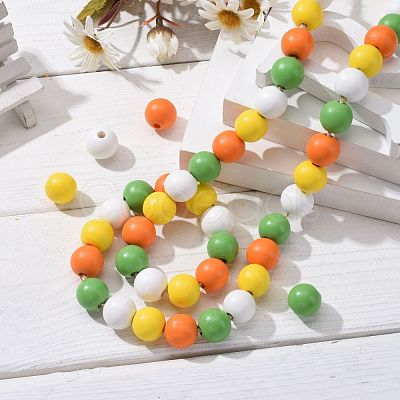 160Pcs 4 Colors Farmhouse Country and Rustic Style Painted Natural Wood Beads WOOD-LS0001-01K-1