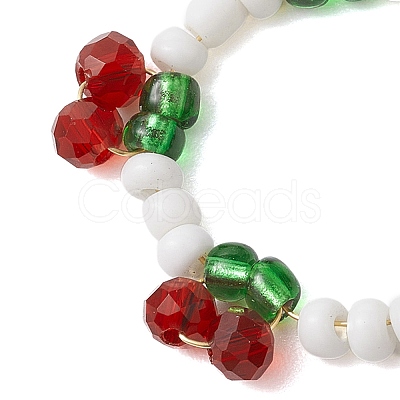 Cherry Glass Beads Finger Rings RJEW-JR00728-1