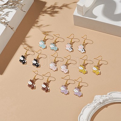 7 Pair 7 Color Alloy Enamel Cow Dangle Earrings EJEW-JE05156-1