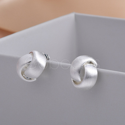 Cross Drawbench Brass Half Hoop Stud Earrings for Women EJEW-G391-11S-1