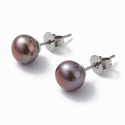 Natural Pearl Ear Studs EJEW-P223-01E-P01-1