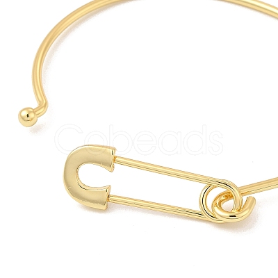 Brass Safety Pin Shape Bangle for Women BJEW-E060-01G-1